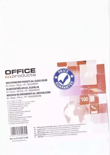 Koszulki A4 PP krystal 60mikr. 100szt Office 5901503622605