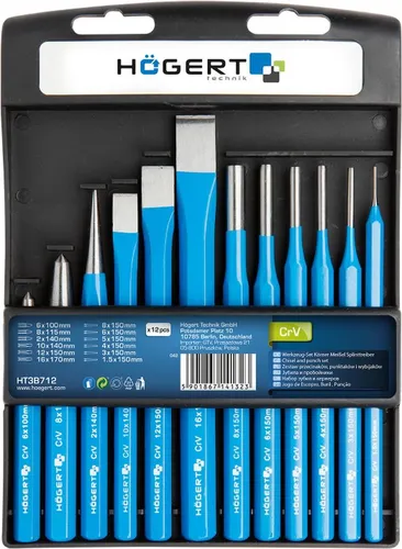 Högert Werkzeugset - Körner, Meißel, Splinttreiber, 12-tlg., CrV