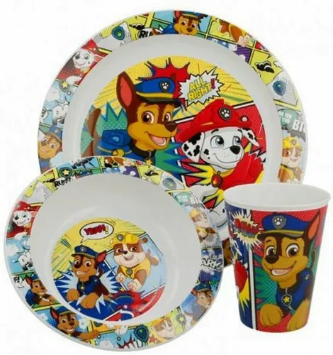 Paw Patrol Frühstücks-Set Kinder Schale Teller Becher 3teilig Frühstück Bunt