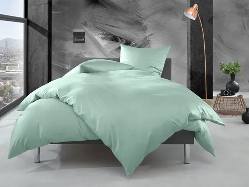 BETTWAESCHE-MIT-STIL Mako Perkal Bettwäsche uni einfarbig, pastell grün - Bettwäsche-Set aus 100% Baumwolle im eleganten pastell grün, bestehend aus 2 Teilen mit Reißverschluss. Ideal für einen stilvollen Schlafkomfort und pflegeleicht bei 60°C.