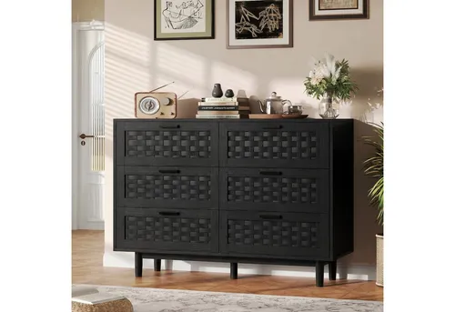 Simurq Kommode Sideboard 6 Schubladen in Rattanoptik