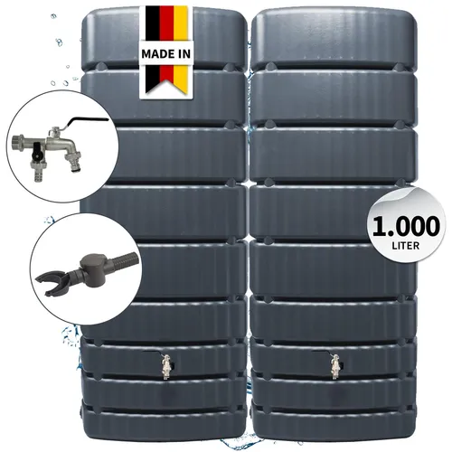 4rain SLIM Regentonnen Wandtank-SET 1000 Liter graphite grey