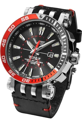 Vostok Europe Energia GMT Herren-Armbanduhr, analog, automatisch, japanisch, mit Kunstlederarmband NH34-575A717