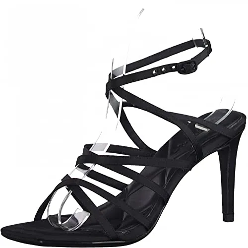 Tamaris Damen Sandaletten 1-28377-38 Schwarz 37 - Wanderschuhe mit weitenverstellbarem Knöchelriemchen, elegante Riemchensandalette in glamourösem Look, ideal für besondere Anlässe.