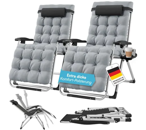 STEELSØN Gartenliege Lysira – Klappbarer Zero-Gravity-Stuhl, grau/silber, 2er-Set