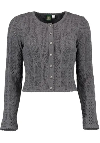 OS Trachten Damen Strickjacke Trachtenjacke Cardigan mit Rundhalsausschnitt Tikepe, Größe:42, Farbe:anthrazit