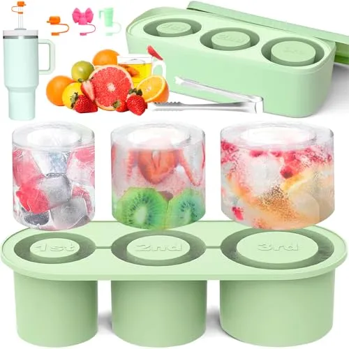 KIMIGO Eiswürfelform Silikon für Stanley Cup – Silikon Eiswürfelbehälter mit Deckel,3-Fach Eiswürfelschale,Stanley Cup Zubehör für 40Oz Tumbler,Cocktails,Whisky,Getränke,Kaffee