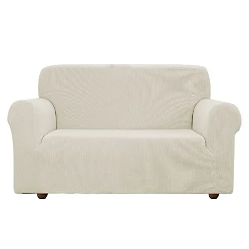 EBETA Sofabezug Elastisch Sofaüberwurfe, Sofahussen komplett Sofaschoner Hussen für Sofa, Couch, Sessel 2 Sitzer (Cremefarbe, 145-185 cm)