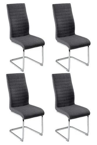 Home4You Freischwinger Schwingstuhl 4er Set - Dunkelgrau, Webstoff, Metall - Stühle - Gepolsterte Schwingstühle mit eleganter Quersteppung, ideal für verschiedene Bodenbeläge und bis 120 kg belastbar.
