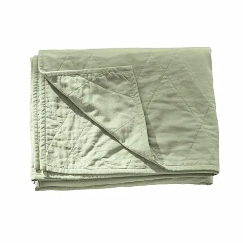 Mirabeau Tagesdecke Plaid Lentilly grün - Tagesdecken aus weicher, reiner Baumwolle in frühlingsfrischem Grün. Kuschelig und strapazierfähig, ideal für Couch, Bett oder ein Picknick im Grünen.