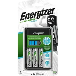 Energizer Recharge 1-Hour Batterieladegerät für AA/AAA - Wallboxen - Schnelles Laden in nur 4 Stunden, inklusive Ladezustandsanzeigen und automatischer Sicherheitsabschaltung für maximale Sicherheit.