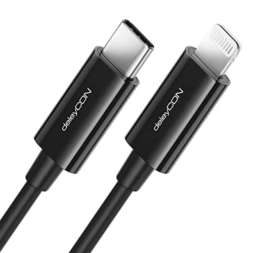 deleyCON 1m USB-C auf Lightning 8 Pin Ladekabel Datenkabel Ultra Schnellladekabel MFi Zertifiziert für Apple iPhone 14 13 12 11 Pro Max Mini Power Delivery - Schwarz