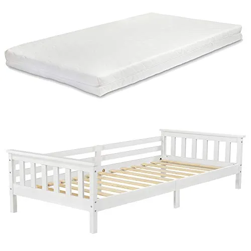 Kinderbett Nuuk mit Kaltschaummatratze 90x200 cm - Stabiles Jugendbett mit Stauraum - Kinderbetten: Stabil aus Kiefernholz mit Stauraum, inklusive allergikergeeigneter Kaltschaummatratze für optimalen Schlafkomfort.