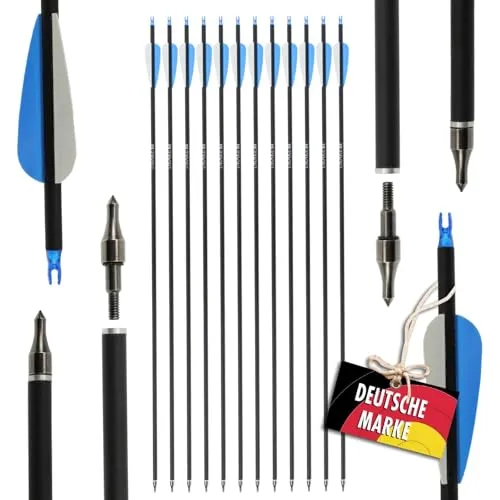 Drake Ice 12x Komplettpfeil - 28-32 Zoll Carbon-Hybrid - Bogenpfeile für Recurve-, Compound- und Sportbogen, ideal für Anfänger und Trainingszwecke. Robuster Carbon-Hybrid-Schaft sorgt für präzise Flugbahn und Treffergenauigkeit.