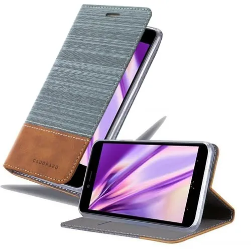 Produktbild Cadorabo Hülle kompatibel mit Lenovo K6 / K6 Power aus Jeans und Kunst Leder Flip Klappbare Stoßfeste Magnetische [Standfunktion] [Kartenfächern] Cover Hülle für Lenovo K6 / K6 Power Tasche in Grau
