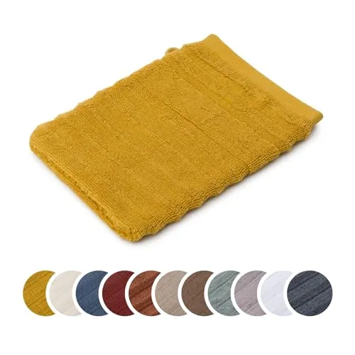 liebling Waschhandschuh Luxus Bio Baumwolle, Serie Marseille, 770 gr. / m², 16 x 21 cm, Ökotex, 60 Grad, saugstark, schnelltrocknend, Farbe: senf
