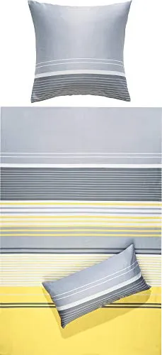 Erwin Müller Bettwäsche, Bettgarnitur, Bettbezug, Kissenbezug Mako-Satin Streifen gelb-grau Größe 40x80 cm / 200x200 cm - streichelzart, temperaturausgleichend, mit Reißverschluss