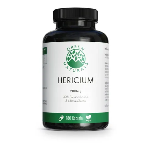 GREEN NATURALS Lions Mane Hericium 2100mg Veg.kps. - Arzneimittel mit 2100 mg Hericium Extrakt, 100% vegan und ohne Zusatzstoffe, unterstützt die geistige Gesundheit und das Wohlbefinden.