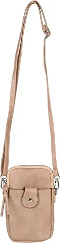 styleBREAKER Damen Umhängetasche klein mit Reißverschluss, Mini Bag Handtasche Einfarbig verstellbar, Handytasche 02012382, Farbe:Beige