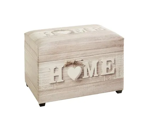 HAKU Möbel Sitztruhe 52923 Motiv Home Holz 58,0 cm - Alternatives Sitzen - Multifunktionale Sitztruhe mit attraktivem Motiv, bietet Stauraum und eine bequeme Sitzgelegenheit für bis zu 85 kg.