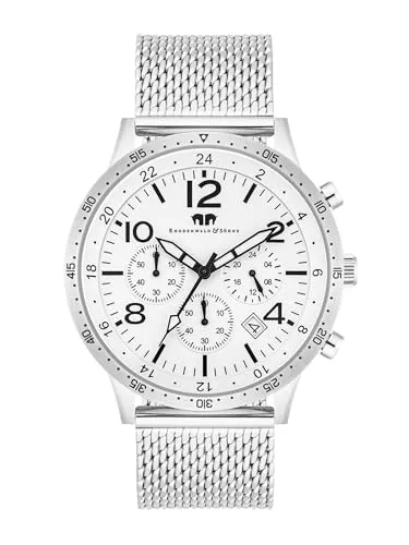 Rhodenwald & Söhne Herren Uhr Chronograph mit Edelstahl Armband - Armbanduhren für Herren mit vielseitigen Funktionen wie Stoppuhr und Datum, wasserdicht bis 5 ATM und inkl. stilvollem Lederetui.