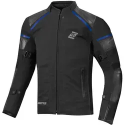 Bogotto Blizzard-X Motorrad Textiljacke, schwarz-blau, Größe M - Robuste Motorradjacke aus Polyester mit Rindsleder an Schultern und Ärmeln, wasserdichte Membrane und fixiertes Netz-Innenfutter für optimalen Komfort und Schutz.