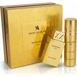 Swiss Arabian Shaghaf Oud Geschenkset - Eau de Parfum & Body Spray - Eau de Parfum Geschenkset mit Shaghaf Oud, einem luxuriösen orientalischen Duft, der Safran und Oud kombiniert. Ideal für anspruchsvolle Duftliebhaber und perfekt für die kühleren Jahreszeiten.