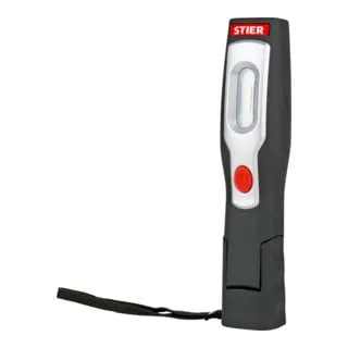 STIER Akku-LED-Arbeits- und Werkstattleuchte 350 Lumen - Schnurlose Werkstattleuchte mit 350 Lumen, ideal für mobilen Einsatz. Mit starkem Akku für bis zu 7 Stunden Licht und flexiblen Positionierungsmöglichkeiten dank Magneten und Klappdesign.