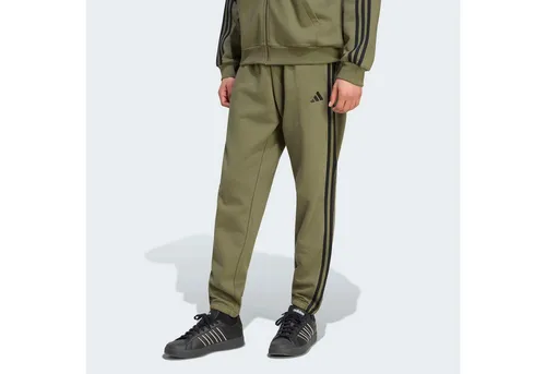 adidas Essentials 3-Stripes Fleece Tapered Cuffed Pants in grün von adidas