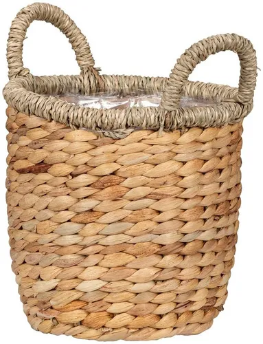 Scheurich Water Hyacinth Korbgefäß 34 cm - Hochwertiges Korb-Pflanzgefäß aus Wasserhyazinthe, mit praktischen Griffen und wasserdichter Innenauskleidung, ideal für ein natürliches Wohnambiente.