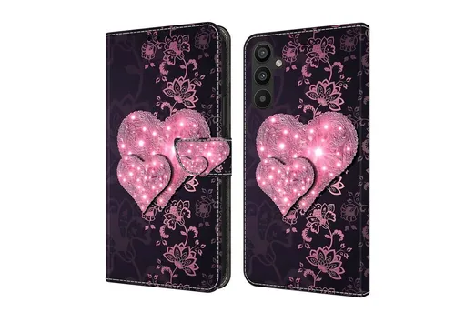 CLM-Tech Handytasche für Samsung Galaxy A16 / A17 5G Hülle aus Kunstleder Klapphülle (rosa Herzen, Handyhülle mit Standfunktion - Wallet Flip Case inklusive Kartenfächer), Cover mit Magnetverschluss - Samsung Galaxy A16 5G Schutzhülle