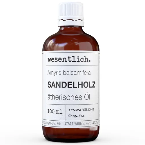 wesentlich. Duftlampe Sandelholz 100ml - Ätherisches Öl für Wohlbefinden - Duftlampen für angenehmen Raumduft mit 100% naturreinem ätherischem Öl von wesentlich. - Ideal für Aromatherapie und Kosmetik.