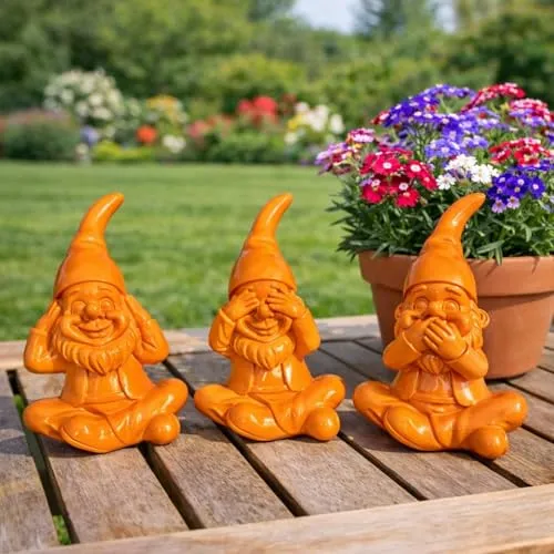 Online Fuchs 3er Set lustige Gartenzwerge, Wichtel in orange von Online Fuchs