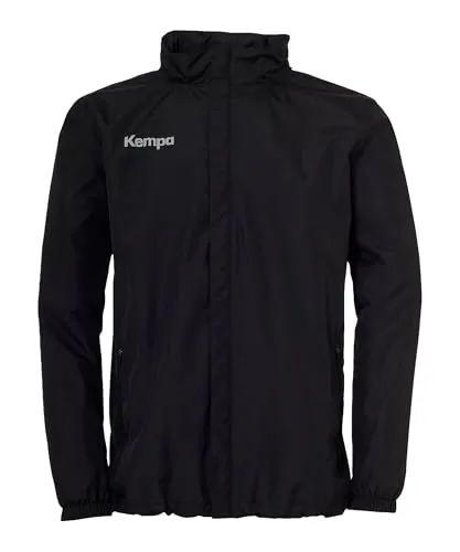 Kempa Unisex Rain Jacket - Wasserdichte Outdoor-Jacke in Schwarz, Größe L EU - Sportjacken: Halbgefütterte Regenjacke mit 1.000 mm Wassersäule, verklebten Nähten und verstaubarer Kapuze für optimalen Wetterschutz.