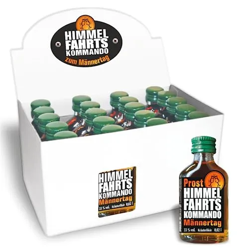 20er Box Kräuterlikör Display Himmelfahrtskommando - Liköre: 20 x 2 cl feiner Kräuterlikör (33% vol.) mit lustigen Motiven – ideal als Vatertagsgeschenk oder für die Männerrunde.