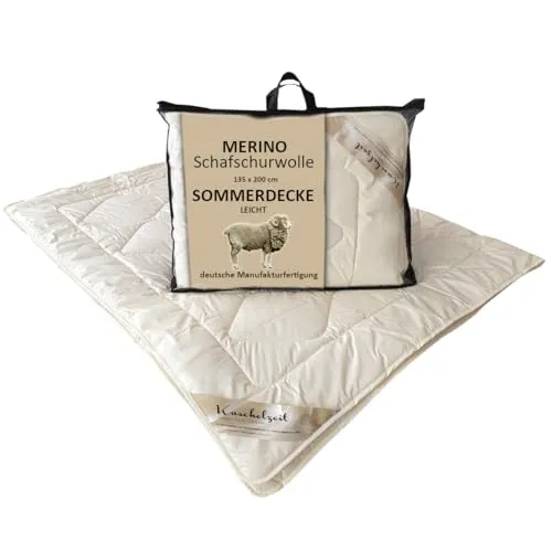 Meivita Naturhaarbettdecke Merino Schafschurwolle - Leichte Sommerdecke aus 100% Merino Schafschurwolle - atmungsaktiv und temperaturausgleichend für angenehme Nächte in jedem Klima.
