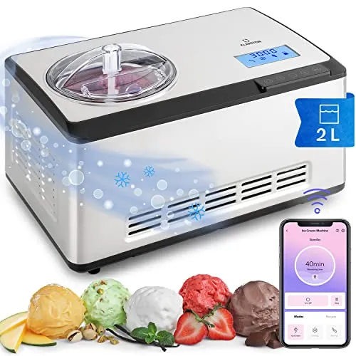 Dolce Bacio Smart Eiscremebereiter 2L mit WiFi - Eismaschine mit 2-Liter-Behälter, bereitet in nur 40 Minuten leckeres Eis, Joghurt und Sorbet zu. Ideal für Familien und mit Kühlfunktion für perfekten Genuss!