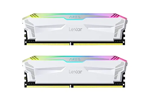 Lexar ARES RGB DDR4 RAM 16GB Kit (8GB x 2) 3866 MHz, DRAM 288-Pin U-DIMM Desktop Memory, XMP 2.0 Hochleistungs Arbeitsspeicher, CL18-20-20-39, PC4-30900, Weiß (LD4EU008G-R3866GDWA)