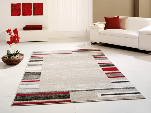 Moderner Teppich 120x170 cm in Beige-Rot mit geometrischem Muster - Teppich in stilvollem Design, ideal für verschiedene Räume. Mit seinem modernen geometrischen Muster und der kompakten Größe von 120x170 cm bringt er Farbe und Eleganz in Ihr Zuhause.