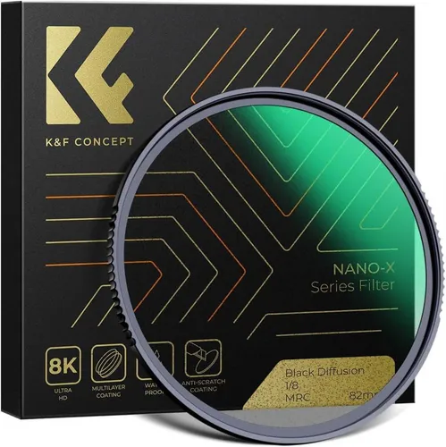 K&F Concept Nano-X Black-Mist 1/8 Filter 82mm - 82mm Black Promist 1/8 Filter aus optischem Glas - Verleiht Ihren Aufnahmen einen sanften Filmlook und minimiert Reflexionen für beeindruckende Bildqualität.