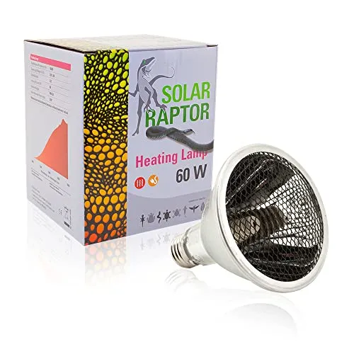 SOLAR RAPTOR Heating Lamp, 60 Watt, mit Schutzgitter, Heizstrahler für Terrarien, für E27 Fassung, Wärmelampe für Reptilien