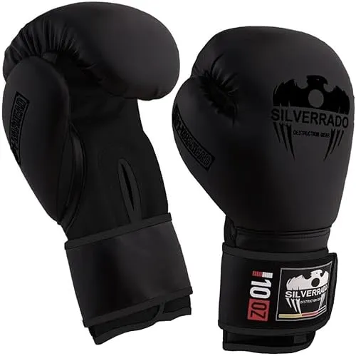 SILVER RADO Boxhandschuhe für Männer/Frauen, Kinder, Muay Thai, Sparring, Kickboxhandschuhe für MMA, Kampfsporttraining und Schlaghandschuhe, 4 6 8 10 12 14 16 oz (Schwarz, 16 OZ)