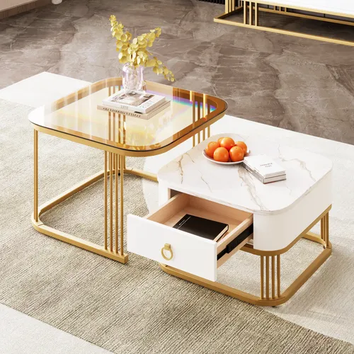 MERAX Couchtisch Set Marmoroptik mit Goldgestell in gold von Merax