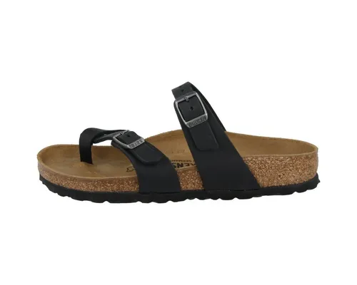 BIRKENSTOCK Unisex Mayari Sandalen aus geöltem Leder, Schwarz 171481, 43 EU - Damen-Zehentrenner mit anatomisch geformtem Fußbett aus Kork und Latex für optimalen Tragekomfort und Unterstützung.