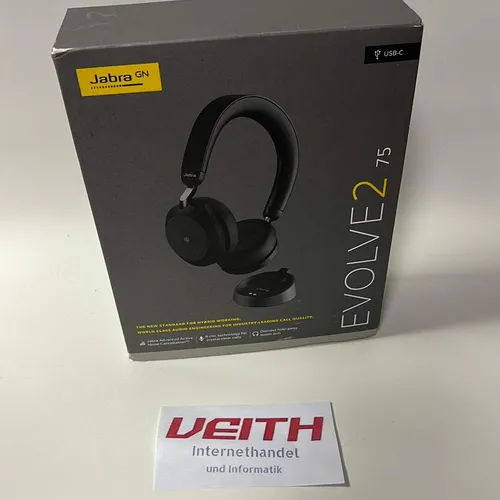 Jabra Evolve2 75 Wireless PC Headset - Aktive Geräuschunterdrückung, bis zu 36 Stunden Akkulaufzeit, Microsoft Teams zertifiziert und ideal für virtuelle Meetings