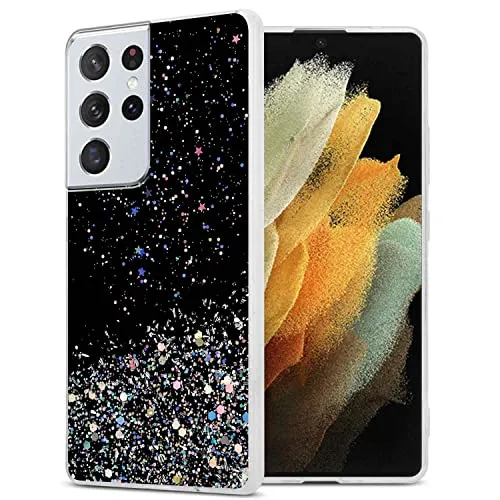 Cadorabo Hülle kompatibel mit Samsung Galaxy S21 ULTRA Rundumschutz TPU Silikon Case Mädchen Glitzer Strass Design Slim Kratzfest Weiche Gummi Bling Schutzhülle für Samsung Galaxy S21 ULTRA in Schwarz