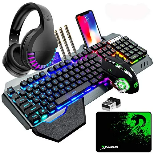 Kabelloses 4-in-1 Gaming-Set mit RGB-Beleuchtung - Tastaturen: Ergonomisches Set mit kabelloser Gaming-Tastatur, Maus und Headset, ausgestattet mit 16 RGB-Hintergrundbeleuchtungen für ein einzigartiges Spielerlebnis.