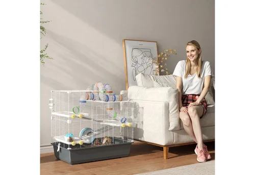 PawHut Hamsterkäfig 4 Etagen - Käfige & Laufställe für Kleintiere: Geräumiger 4-stöckiger Nagerkäfig mit umfassendem Zubehör, ideal für Syrische Hamster und ihre Erkundungsfreude.