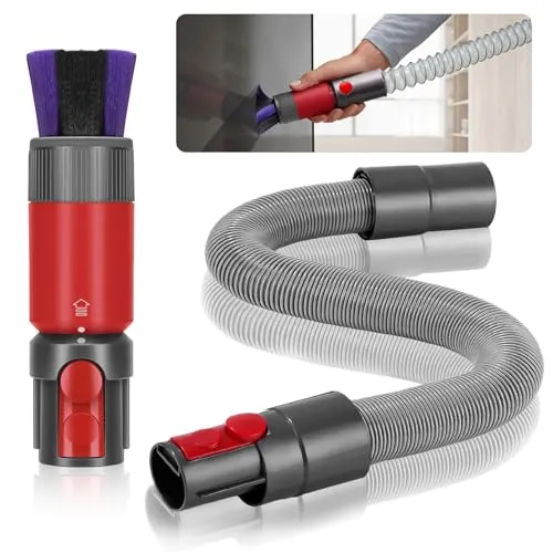 Dyson Staubsauger Zubehör Set: 2 Stück Rückstandsloser Staubpinsel, Flexibler Schlauch, Hundebürsten Aufsatz für Dyson V7 bis V15, Abstauben
