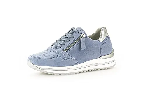Gabor Damen Low-Top Sneaker - Komfortable Halbschuhe in Azur/Silber - Laufschuhe mit komfortabler Mehrweite (H), ideal für den Alltag und Freizeit, aus hochwertigem Lack und mit bequemer TR-Sohle für besten Tragekomfort.